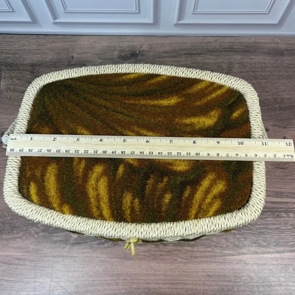 Vintage‎ Dritz Sewing Basket Wicker Style w/Handle Woven Japan Oval Velvet MCM